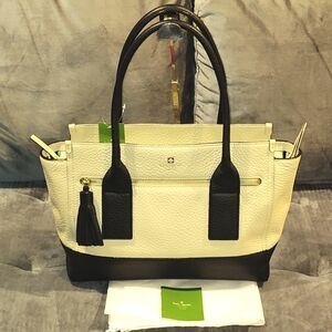 NWT KATE SPADE NEW YORK ODEN SOUTHPORT AVENUE LEATHER CREAM/BLACK TOTE & DUSTBAG